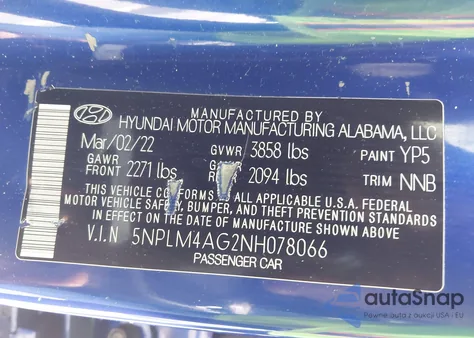 2022 Hyundai Elantra Sel z USA, uszkodzony, nr VIN 5NPLM4AG2NH078066